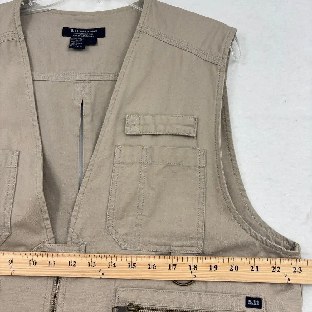 5.11 Tactical Vest Men's Size L Khaki Tan CCW Pockets‎ Cotton Canvas Rugged